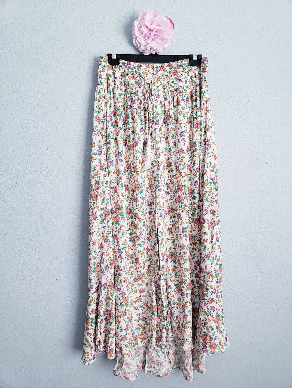 Cynthia Rowley Floral Smocked Waist Boho Flowy Maxi Skirt